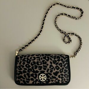 Tory Burch Black and Tan Leopard Print Crossbody Bag